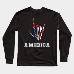 America Rock Sign 4th of July Vintage American Flag Retro USA T-Shirt Long Sleeve T-Shirt